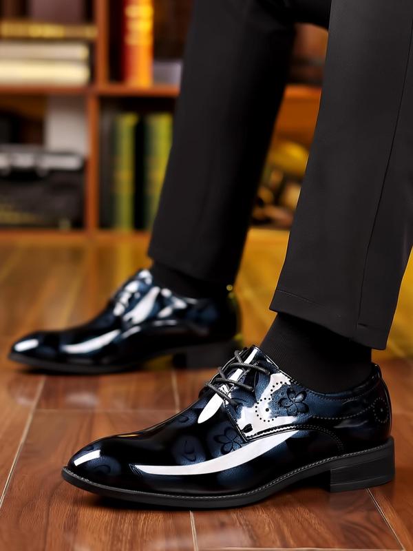 Men's 1 Pair Floral Print Lace Up Dress Shoes, Business PU Leather Formal Shoes For Work Office