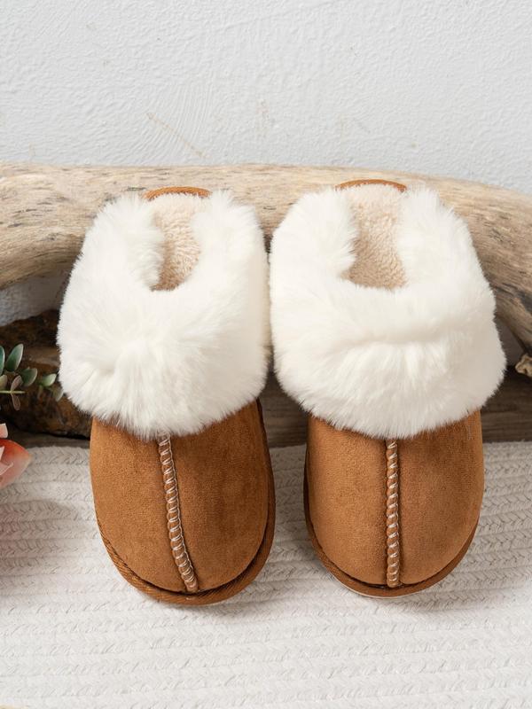 Women's Solid Color Fluffy Lined Slippers, Casual Soft Comfortable Home Slippers for Fall & Winter, Fluffy Plush Bedroom Slippers for Indoor and Outdoor