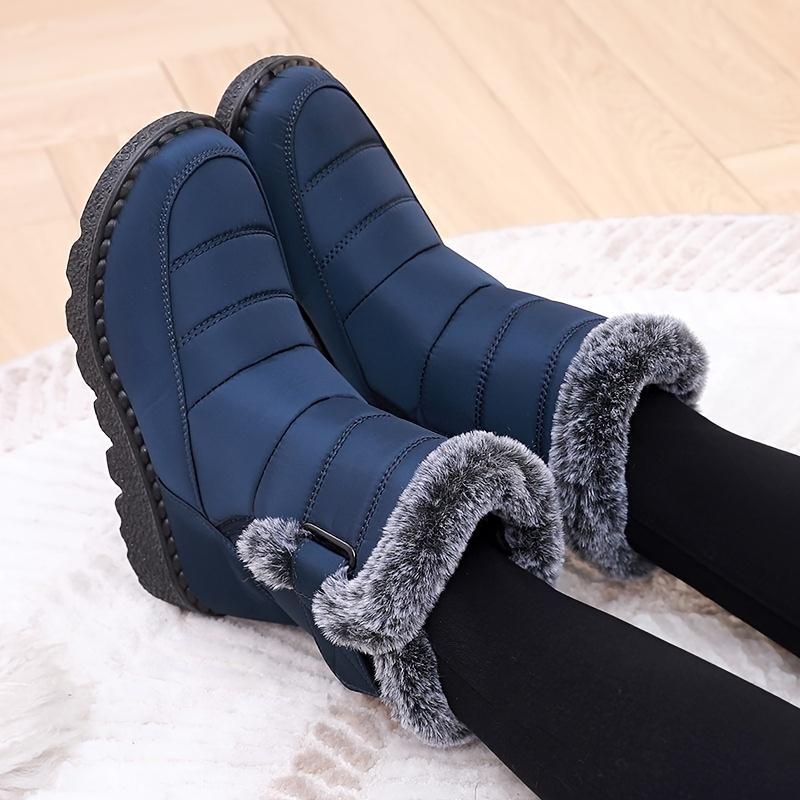 Women's Thermal Mid Calf Snow Boots - Faux Fur Lined, Round Toe, Hook & Loop Fastener, Adjustable Outer Sneakers for Warm Winter Wear