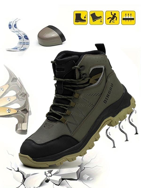 Men's High Top Lace Up Work Shoes, Casual Comfortable Breathable Anti-smash and Anti-puncture Shoes, Fashionable Safety Shoes for Daily Wear