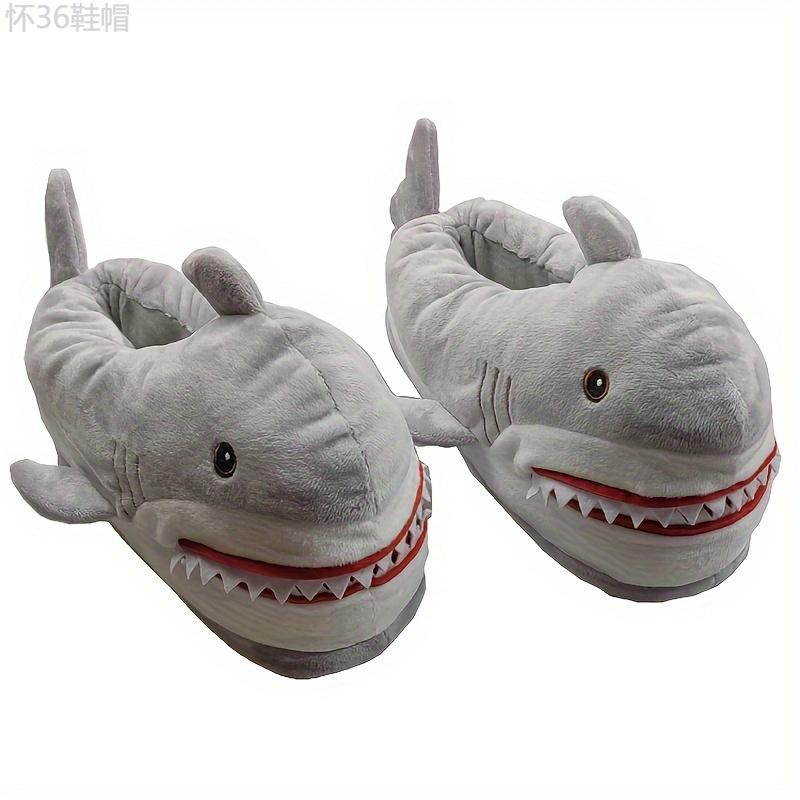 Funny Cartoon Shark Design Novelty Slippers, Cozy & Warm Slip On Winter Indoor Shoes, Comfortable Home Unisex Slippers Walking Shoes Flipflop