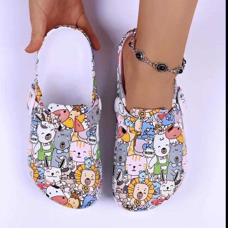 Women’s Animals Cartoon Print EVA Clogs for Women - Soft, Slip-On, Flat Heel, Cap Toe, Comfortable Beach & Garden Shoes with Random Flower Pattern, EVA Insole and Outsole, Ideal for Lab & Surgery Room Work Footwear Walking Shoes Lightweight Design