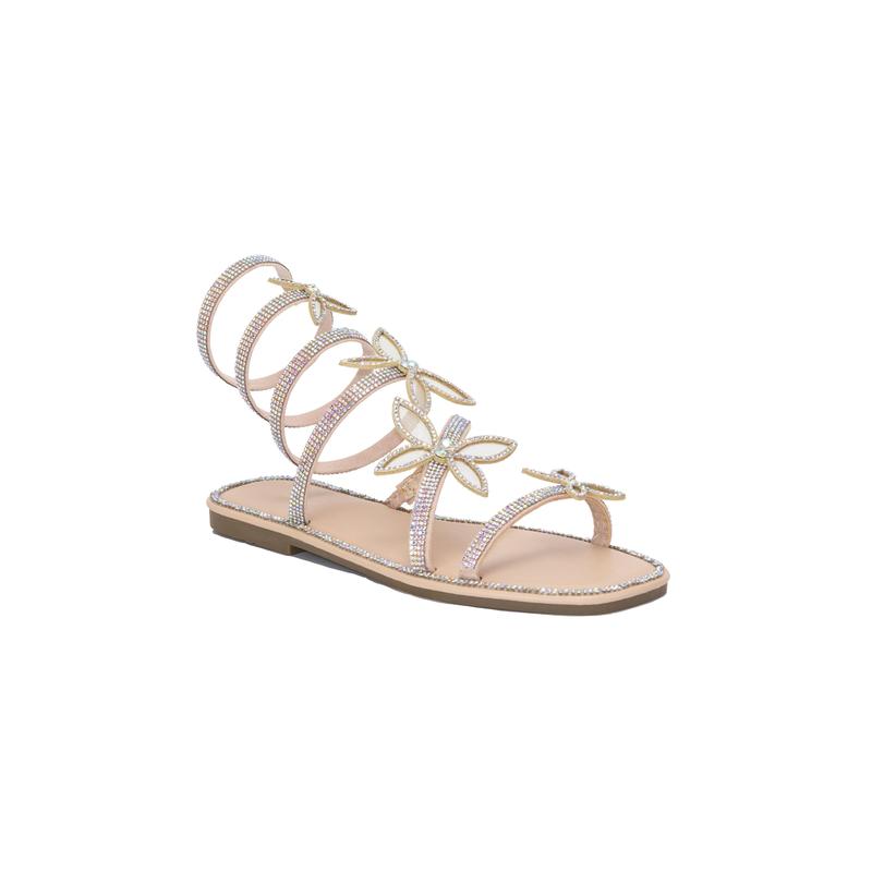 Atlanta - Embellished Spiral Coil Strap Flat Sandals