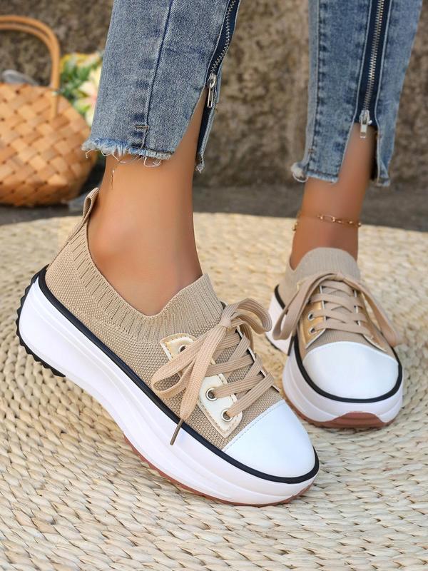 2024 Summer Women's Plain Lace-up Mesh Breathable Low Top Sneakers, Comfortable Thick-soled Casual  Fall Shoes Designer Shoes , Athletic Training Trainer for Daily Footwear for Girl for Back To School Gift, for Fall, Birthday Gifts