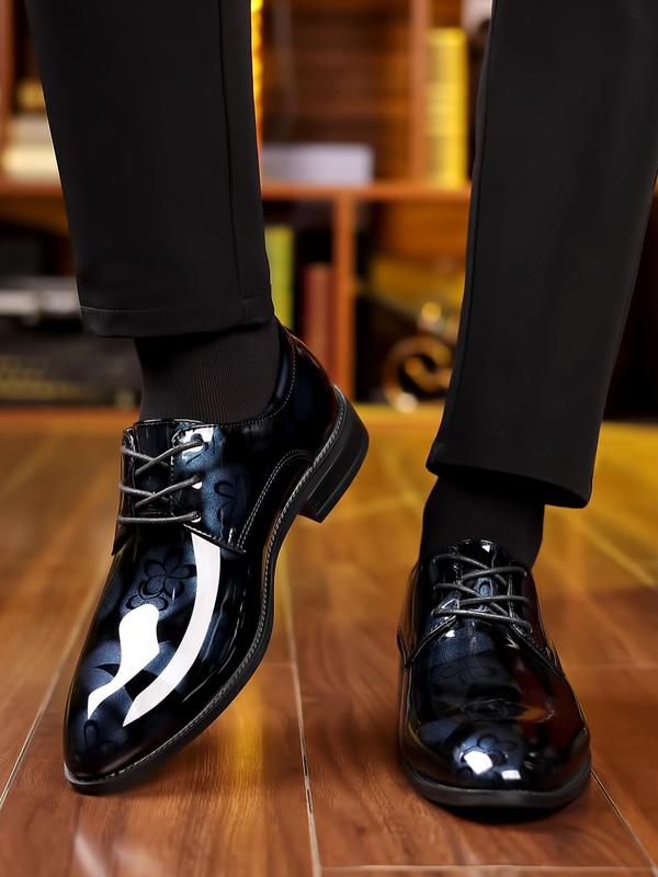 Men's 1 Pair Floral Print Lace Up Dress Shoes, Business PU Leather Formal Shoes For Work Office