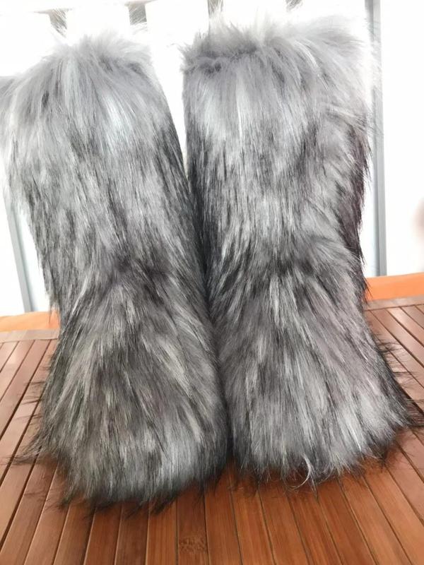 Women's Ombre Faux Fur Design Snow Boots, Casual Warm Boots for Winter, Female All-match Round Toe Boots for Daily Wear, Cute Shoes, Boots for Women Girl Footwear Walking Shoes Parent