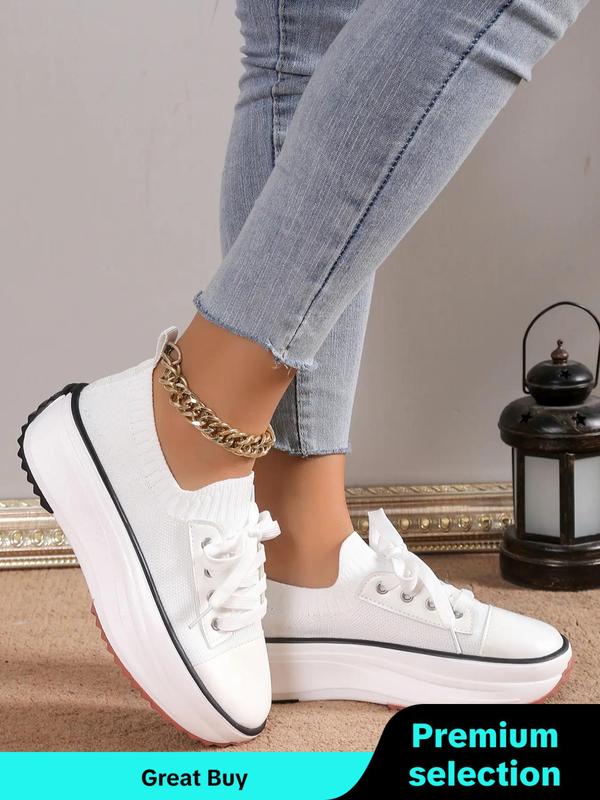 2024 Summer Women's Plain Lace-up Mesh Breathable Low Top Sneakers, Comfortable Thick-soled Casual  Fall Shoes Designer Shoes , Athletic Training Trainer for Daily Footwear for Girl for Back To School Gift, for Fall, Birthday Gifts