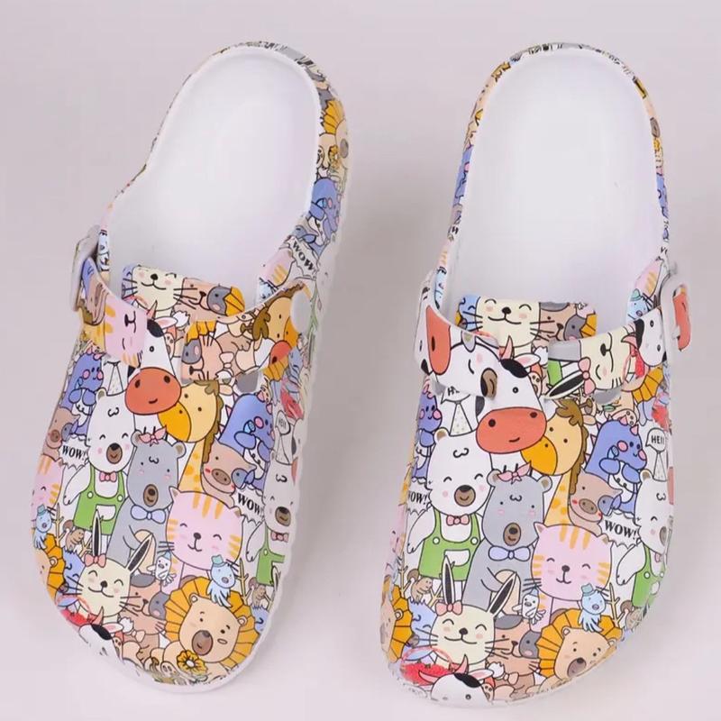 Women’s Animals Cartoon Print EVA Clogs for Women - Soft, Slip-On, Flat Heel, Cap Toe, Comfortable Beach & Garden Shoes with Random Flower Pattern, EVA Insole and Outsole, Ideal for Lab & Surgery Room Work Footwear Walking Shoes Lightweight Design