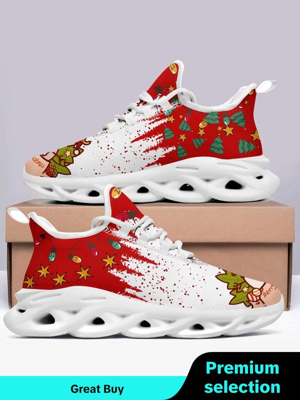 Men's Christmas Themed Lace Up Low Top Chunky Casual Sneakers, Casual Comfortable Soft Sole Sports Running Shoes, Male All-match Round Toe Shoes for Daily Wear