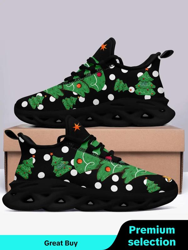 Men's Christmas Themed Lace Up Low Top Chunky Casual Sneakers, Casual Comfortable Soft Sole Sports Running Shoes, Male All-match Round Toe Shoes for Daily Wear