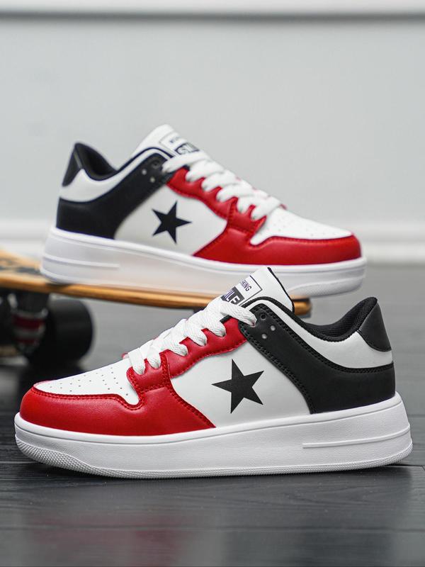 Men's Fashionable Colorblock Star Patched Lace Up Low Top Sneakers, Casual Comfortable Sports Skate Shoes, Trendy All-match Sneakers for Daily Wear