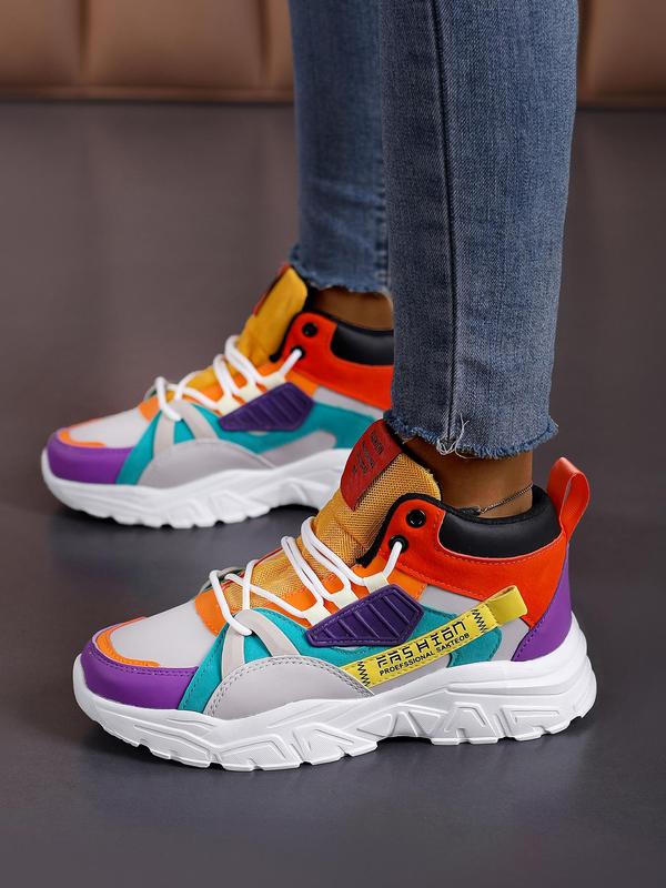 Women's Fashion Color-block Lace Up Low Top Sneakers, Casual Comfortable Sports Shoes for Daily Wear, Perfect for Students and Outdoor Sports, Fall Outfits, Fall Freshness 2024 Fall Shoes Walking Shoes