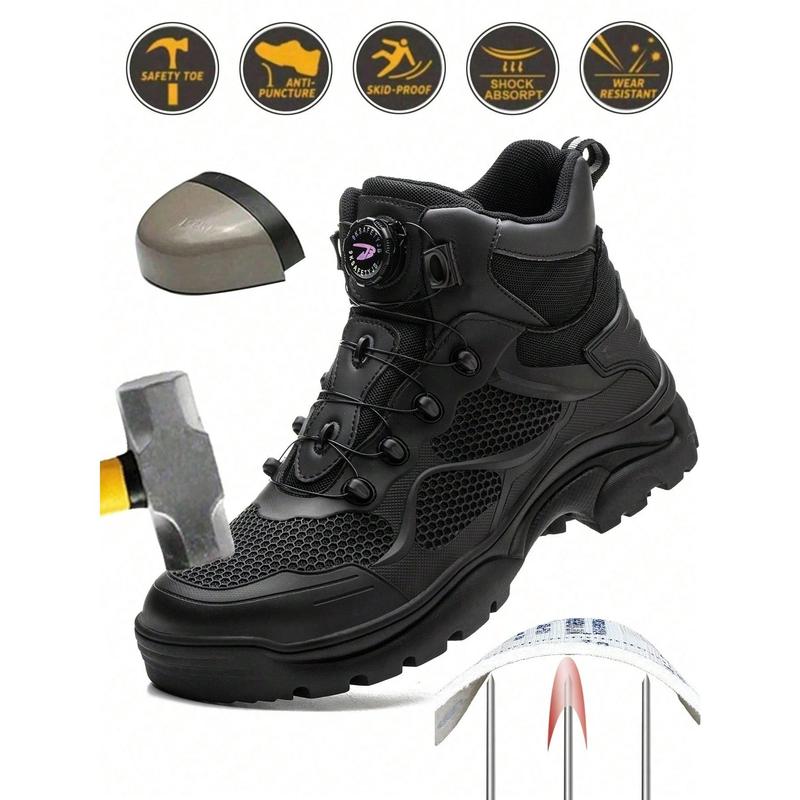 Men's Rotating Button Safety Boots With Steel Toe Cap, Puncture Resistant, Crushproof And Pressure-Resistant Work Boots