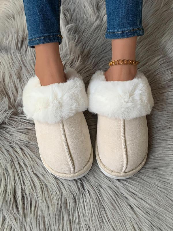 Women's Solid Color Fluffy Lined Slippers, Casual Soft Comfortable Home Slippers for Fall & Winter, Fluffy Plush Bedroom Slippers for Indoor and Outdoor