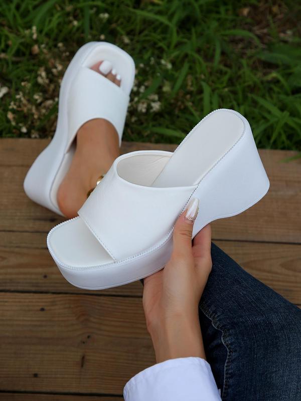 Fashion Solid Color Platform Sandals for Women, Girls Birthday Gift, Simple Plain Slip-on Summer Wedge Sandals 2024, Casual Comfort Slide Shoes for Outdoor