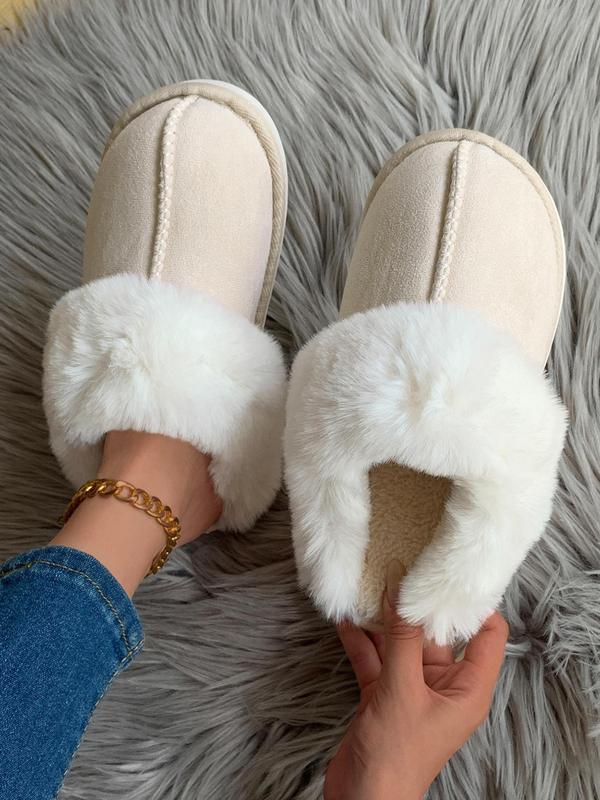 Women's Solid Color Fluffy Lined Slippers, Casual Soft Comfortable Home Slippers for Fall & Winter, Fluffy Plush Bedroom Slippers for Indoor and Outdoor