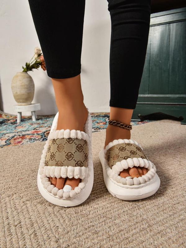 Women's Fashionable Patchwork Design Slippers, Casual Comfortable Home Slippers, Warm House Shoes for Indoor & Outdoor Use for Fall & Winter