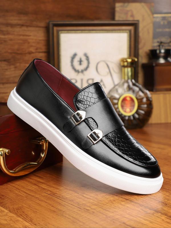 Men's Fashionable Geometric Pattern Slip-on Loafers, Casual Comfortable Breathable Flat Shoes for Daily Wear, Business Style Simple Round Toe Walking Shoes