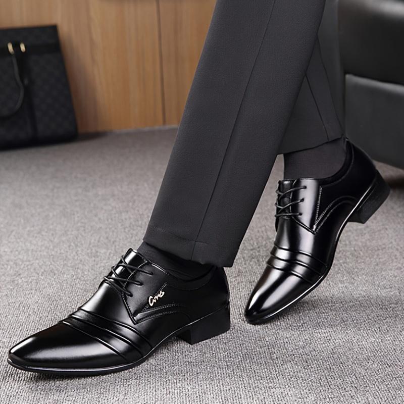 Fashion men's pointed toe dress shoes - lace-up formal shoes, PU upper, classic style men's casual for business and special occasions leather Footwear Walking Shoes