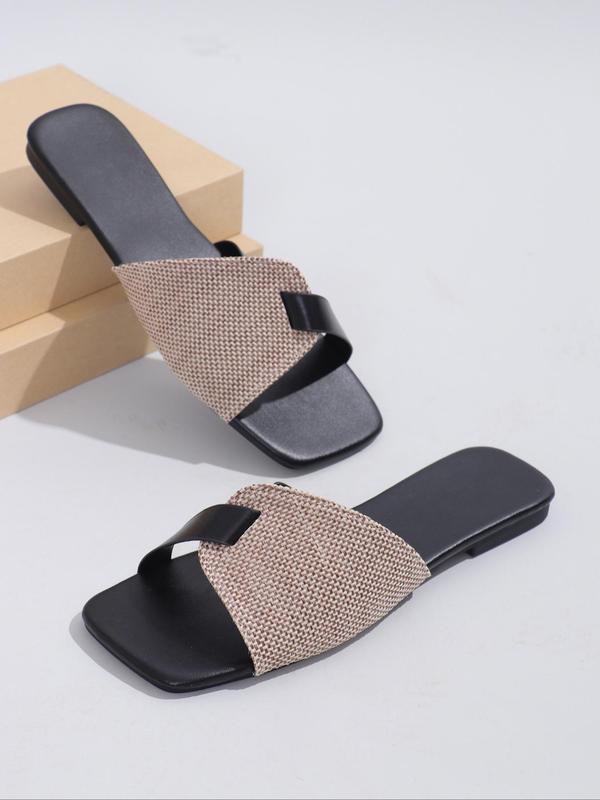 Women's Color-block Square Toe Flat Sandals, Casual Versatile Summer Sandals, Flat Bottomed Slide Sandals for Beach Vacation