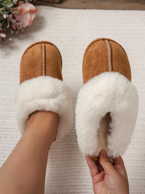 Women's Solid Color Fluffy Lined Slippers, Casual Soft Comfortable Home Slippers for Fall & Winter, Fluffy Plush Bedroom Slippers for Indoor and Outdoor