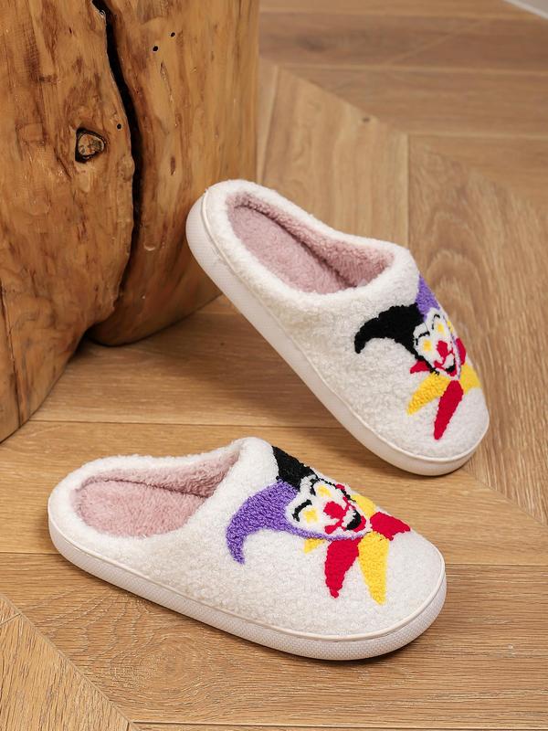 Men's Cartoon Clown Pattern Plush Slippers, 2024 New Style Casual Soft Fall Freshness Comfortable Home Slippers, Warm Slippers for Indoor & Outdoor & Fall Outfits Use for Fall & Winter