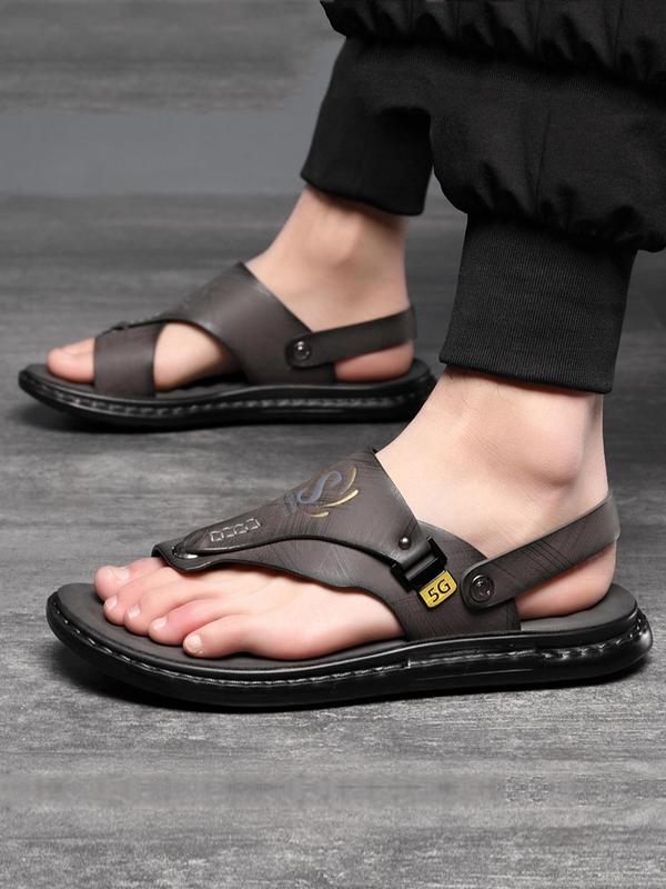 Men's Casual Plain Pu Leather Slip on Sandals, Summer Fashionable Versatile Sandals for Beach, Casual Shoes for Daily Wear Outdoor