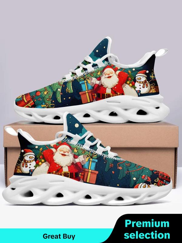 Men's Christmas Themed Lace Up Low Top Chunky Casual Sneakers, Casual Comfortable Soft Sole Sports Running Shoes, Male All-match Round Toe Shoes for Daily Wear