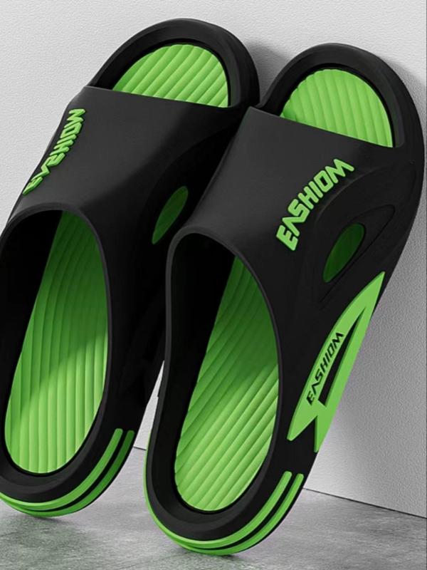 Casual Letters Decor Men's Slides, 1 Pair Hollow Out Design Non-slip Bathroom Slides for Summer, Comfortable and Breathable Slides for Bathroom Indoor