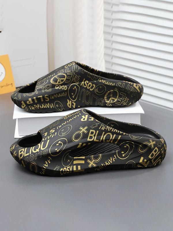 Men's Fashion Letter Pattern Hollow Out Slides, Casual Comfortable Home Slippers, Non-slip Soft Slippers for Indoor & Outdoor Wear