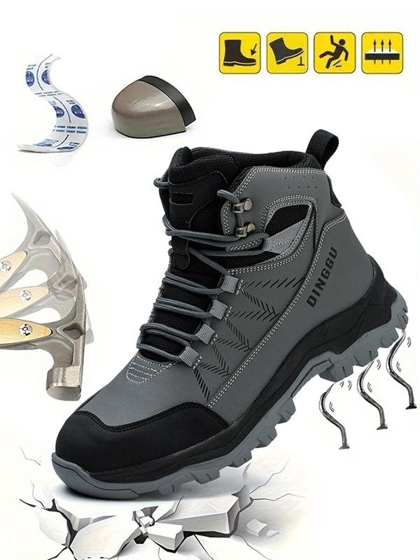 Men's High Top Lace Up Work Shoes, Casual Comfortable Breathable Anti-smash and Anti-puncture Shoes, Fashionable Safety Shoes for Daily Wear