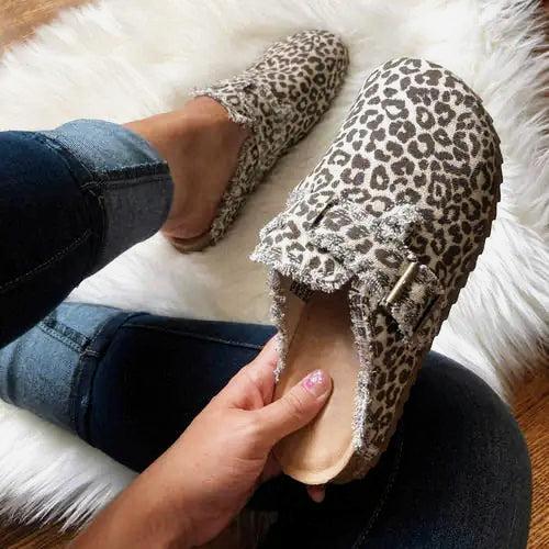 2024 new leopard print half-support lazy shoes lazy comfortable cow leopard style lazy shoes outdoor leisure a lazy shoe