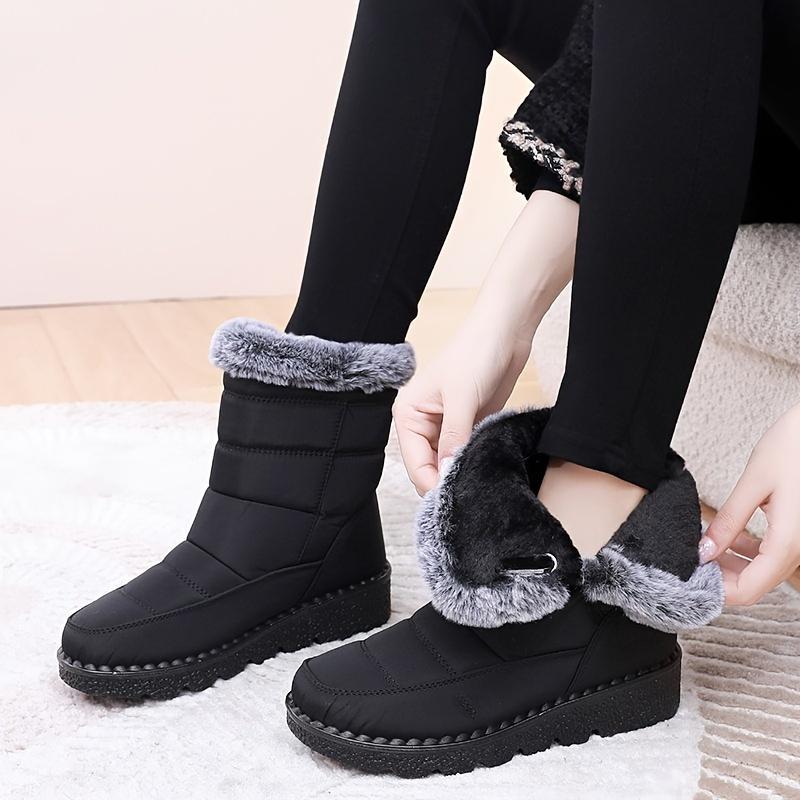 Women's Thermal Mid Calf Snow Boots - Faux Fur Lined, Round Toe, Hook & Loop Fastener, Adjustable Outer Sneakers for Warm Winter Wear