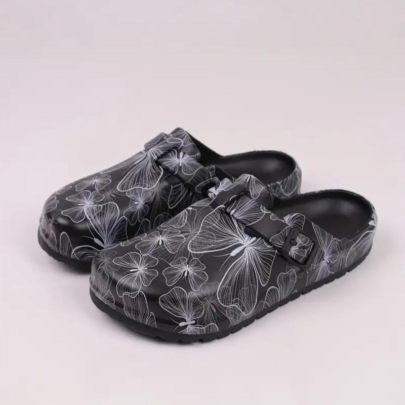 Women's Butterfly Print EVA Slip-On Clogs with Cap Toe and Flat Heel for Beach & Garden Activities - Lightweight and Comfortable Footwear Shoe Walking Shoes