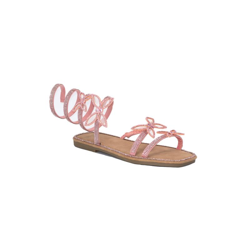 Atlanta - Embellished Spiral Coil Strap Flat Sandals