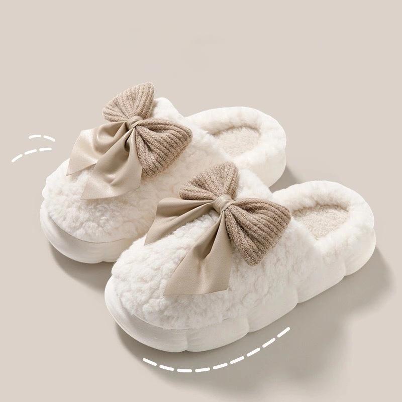 Adorable Bowknot Winter Slippers-Plush & Cozy-Soft Indoor Home Footwear-Warmth & Comfort