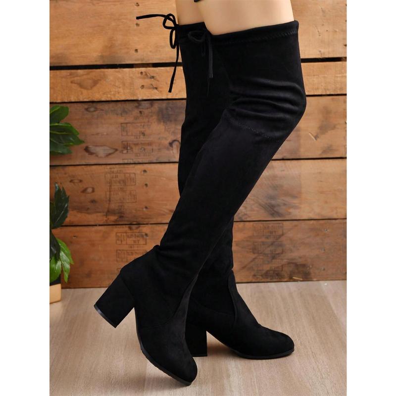 Women's Knee Boots Elastic Knee Boots Women's Autumn And Winter New High-Heeled Black Boots Strap Thin Boots Thick High-Heeled Black Boots.