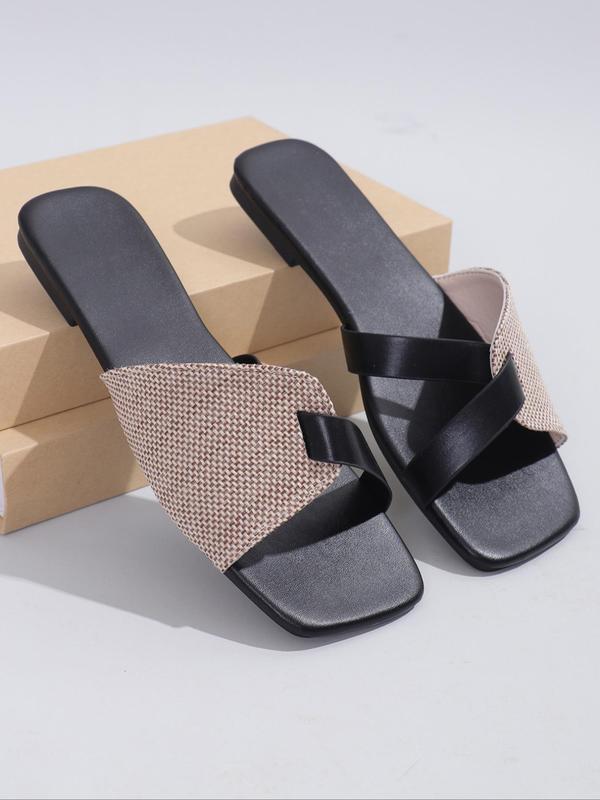 Women's Color-block Square Toe Flat Sandals, Casual Versatile Summer Sandals, Flat Bottomed Slide Sandals for Beach Vacation