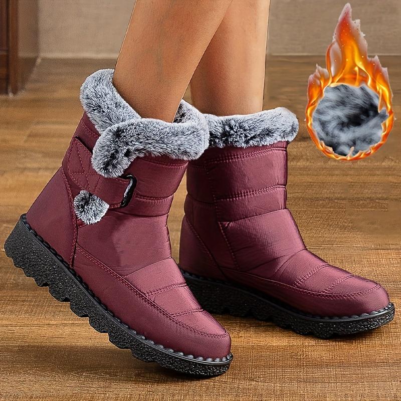 Women's Thermal Mid Calf Snow Boots - Faux Fur Lined, Round Toe, Hook & Loop Fastener, Adjustable Outer Sneakers for Warm Winter Wear