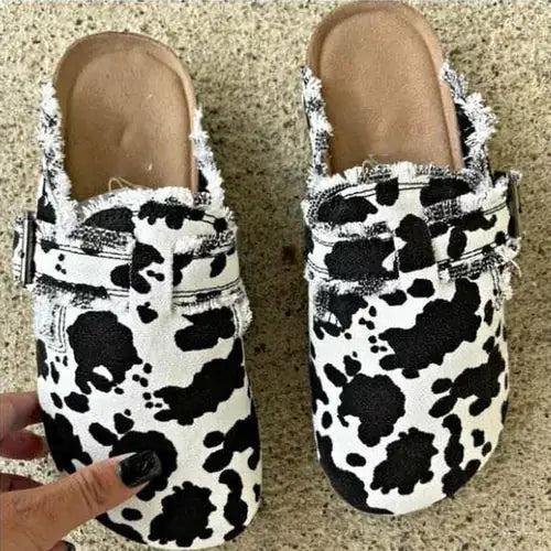 2024 new leopard print half-support lazy shoes lazy comfortable cow leopard style lazy shoes outdoor leisure a lazy shoe