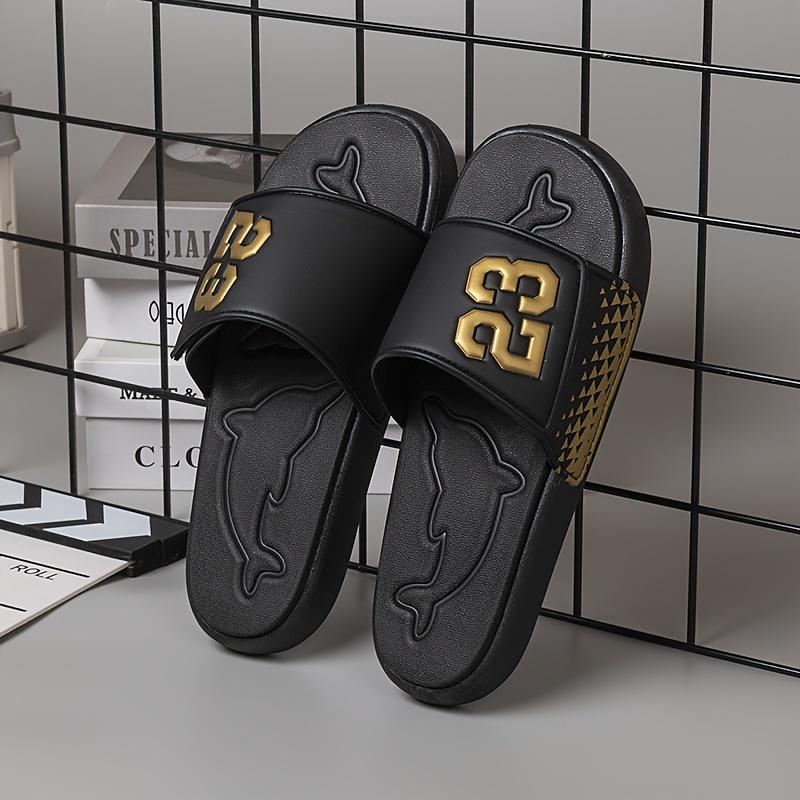 Men's Summer Slides - Comfy, Soft Sole Open-Toe Sandals with Hook-and-loop Fastener Closure for Indoor & Outdoor Wear