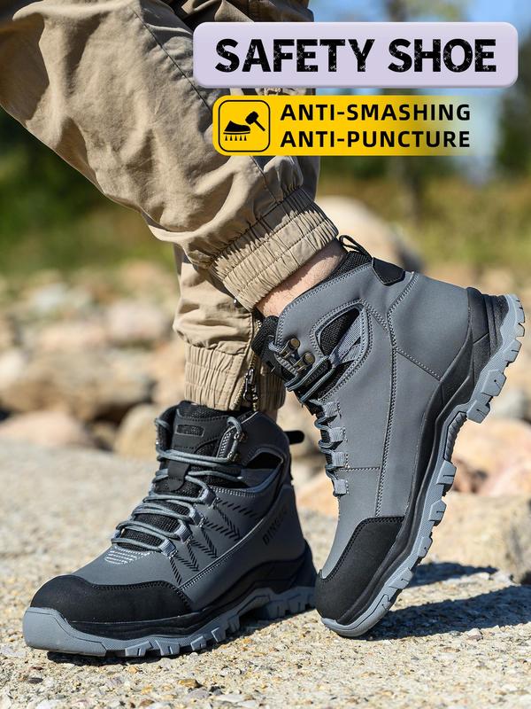 Men's High Top Lace Up Work Shoes, Casual Comfortable Breathable Anti-smash and Anti-puncture Shoes, Fashionable Safety Shoes for Daily Wear