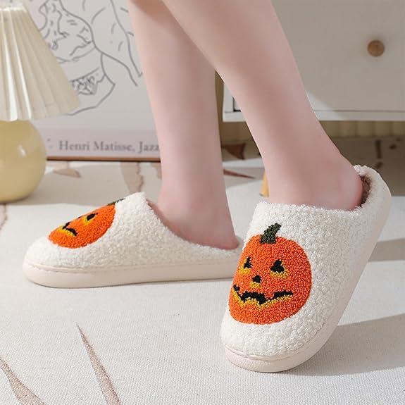 Halloween Slippers Pumpkin for Womens Mens Cute Comfy Bedroom Slippers For Women,Ladies Fuzzy Slippers Girl