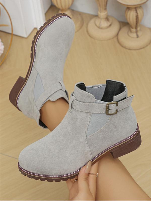 Women's Fashionable Solid Color Buckle Decor Ankle Boots, Casual Comfortable Breathable Thick-heeled Boots for Daily Wear, Female All-match Trend Shoes for Fall & Winter