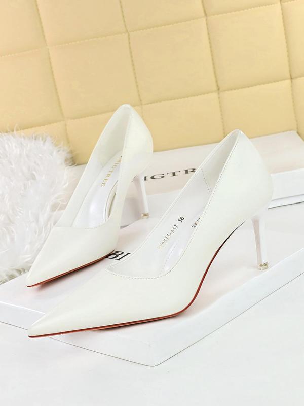 Women's Elegant Solid Color Pointed Toe Heels, Fashionable Slip on High Heels for Work Office, Lightweight Breathable Comfortable Shoes for Daily Wear