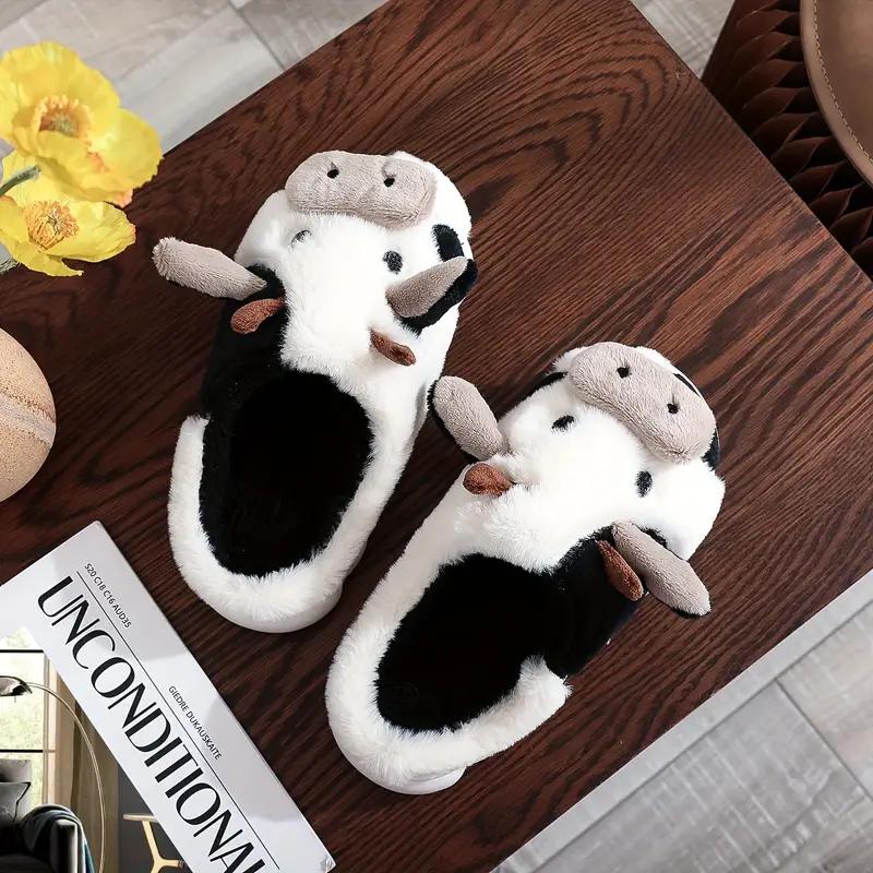 1 Pair Best-selling Cute Cow House Slippers for Couple, Kawaii Fuzzy Cozy Funny House Shoes, Cartoon Animal Design Plush Fluffy Slippers for Women & Men, Silent Anti-slip Slippers, Matching Trendy Warm Slippers