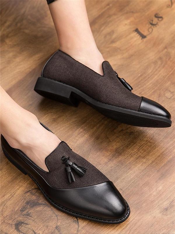 1 Pair Men's Formal Simple Style Plain Color Slip-on Dress Shoes, Lightweight Pointed Toe Business Shoes with Fringe Design, Casual Dress Shoes For Work & Daily Wear