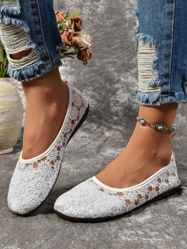 Women's Floral Embroidery Slip on Flats, Casual Comfortable Flat Shoes for Women, Simple Design Round Toe Walking Shoes, Comfy  Footwear