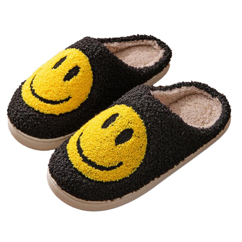 Men's and women's indoor home slippers, wooden floor, thick sole, smiling face, cotton slippers Flipflop Footwear Boy Shoe