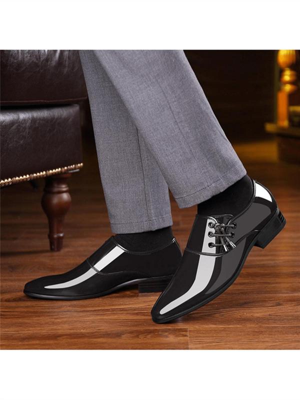 Men's Business Style Solid Color Lace-up Front Decor Glossy Dress Shoes, Low Top Pointed Toe Dress Loafers, Formal Shoes For Wedding, Work & Office Wear